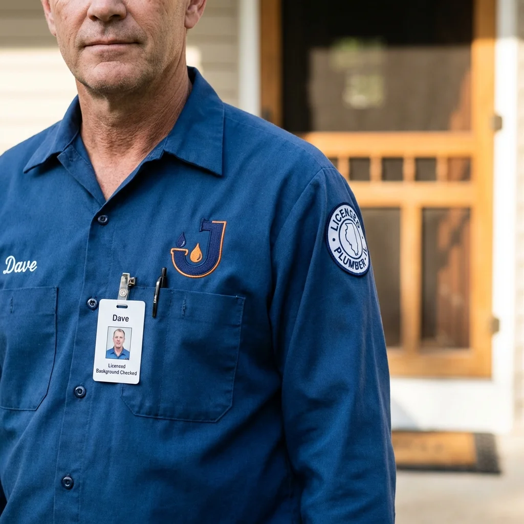 Licensed plumber showing ID badge in Silverdale, WA
