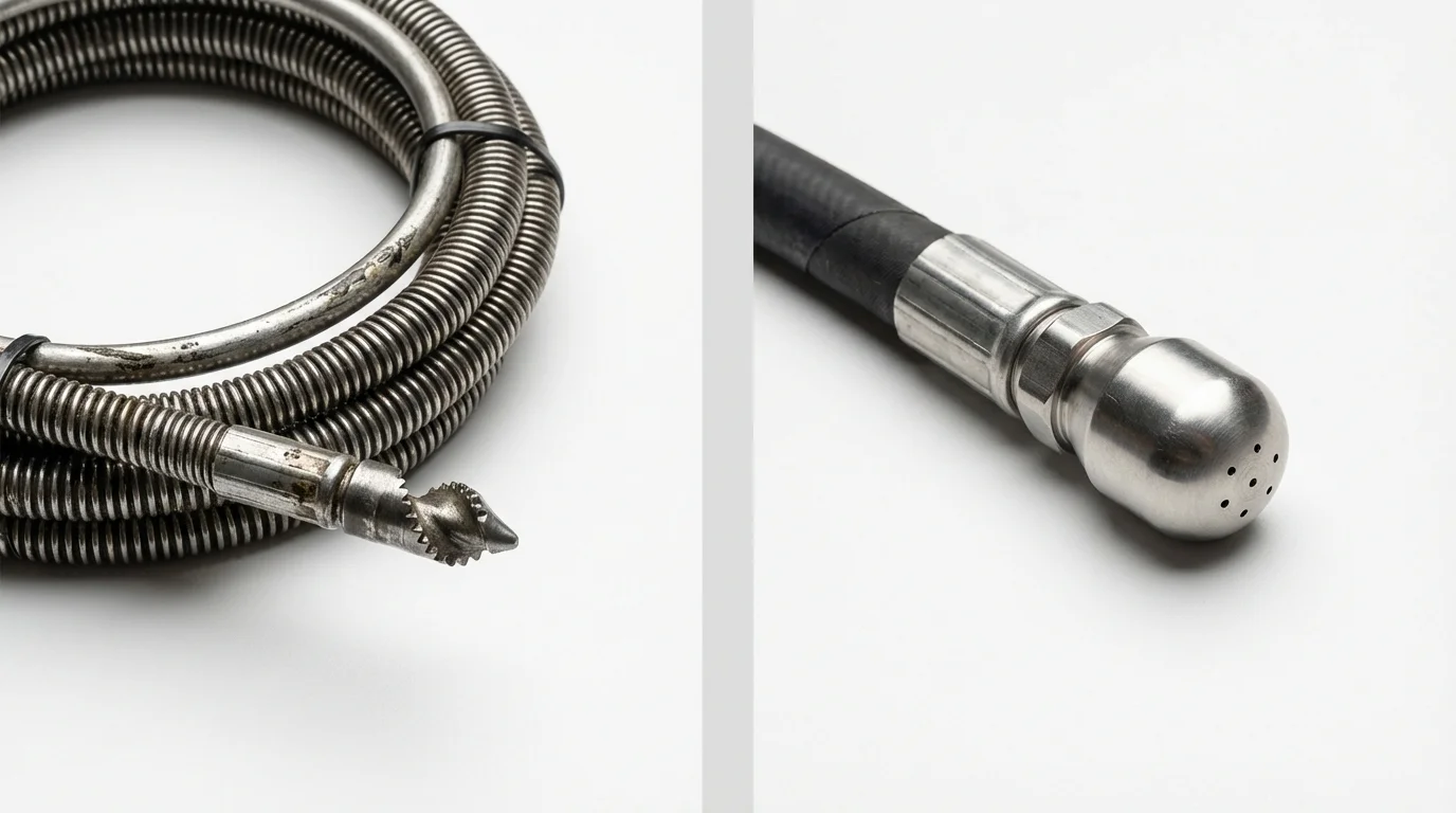 Drain snake cable and hydro jetting nozzle used for drain cleaning in Silverdale, WA