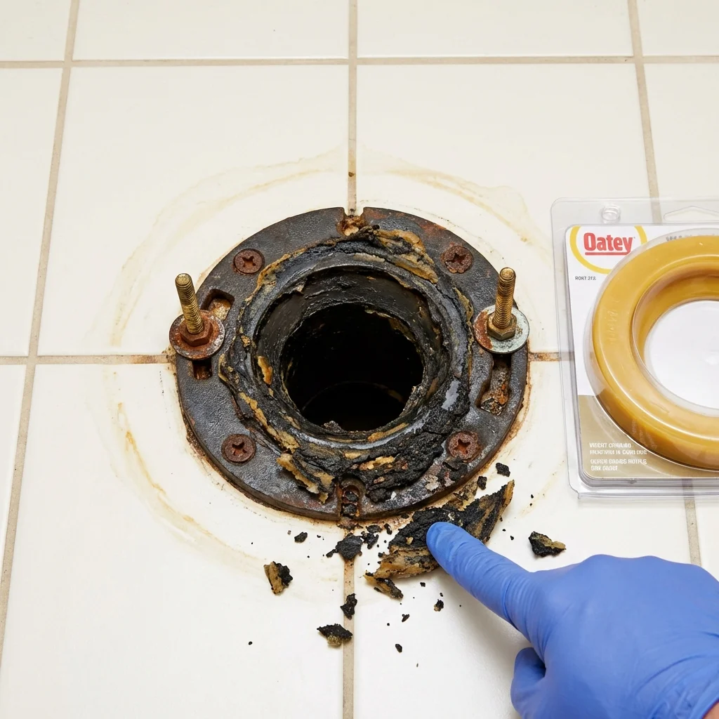 Failed wax ring showing water seepage at the base of a toilet in a Silverdale, WA home